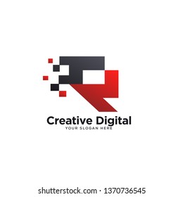 R logo designs vector, tech pixel logo template