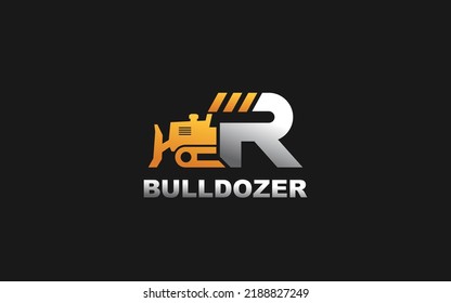 R logo dozer for construction company. Heavy equipment template vector illustration for your brand.