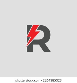 Vector de energía del logotipo R para la empresa de identidad. Ilustración de vectores con logotipo Electric Bolt R para su marca.