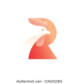 R logo gradient cock logo. bird illustration.