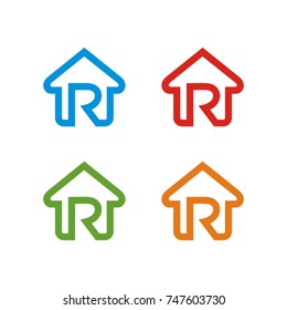 R logo initial letter design template vector with house shape combination
