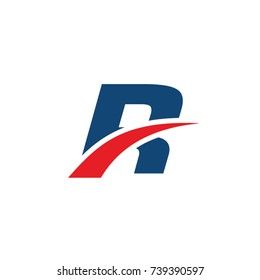 r logo, r initial overlapping swoosh letter logo blue and red