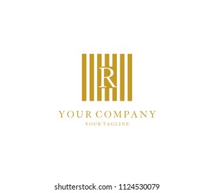 R logo isolated striped gold shape vector template