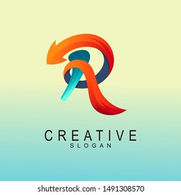 R logo, Letter r logo and arrow with speed, logo r design illustration