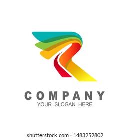 R logo, the letter r logo with a combination of wing shapes, colorful logo