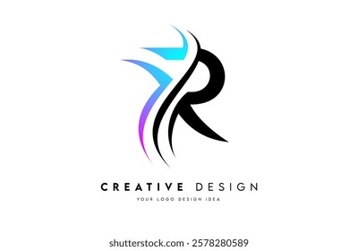 R Logo Letter Design Vector. R curved shape creative Icon with vibrant swoosh cut monogram. Illustration