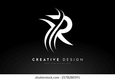 R Logo Letter Design Vector. R curved shape creative Icon with swoosh cut monogram. Illustration