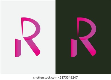 r logo. r letter logo with gradient color. pink color logo. background black and gray.