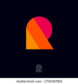R logo. R letter. Multi color geometric elements as R monogram. Seventies Retro style logo. Monochrome option.