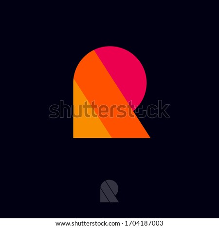 R logo. R letter. Multi color geometric elements as R monogram. Seventies Retro style logo. Monochrome option. [[stock_photo]] © 