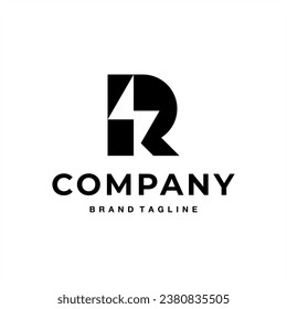 El logotipo de R relámpago flashblack en la compañía de fondo blanco