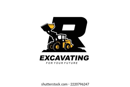 R logo LOADER for construction company. Heavy equipment template vector illustration for your brand.