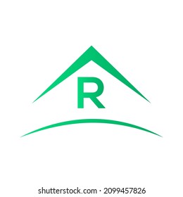 R logo with real estate house building roof, template. Victor 