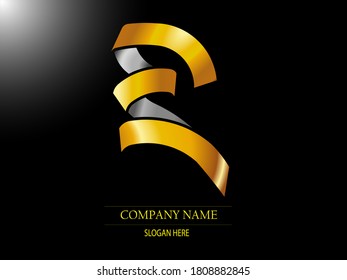 logotipo de letra er con forma de cinta