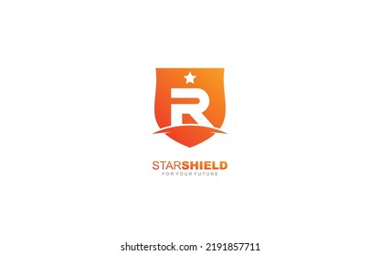 R logo shield for branding company. security template vector illustration for your brand.