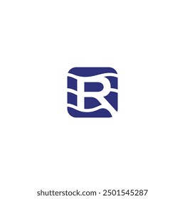 R logo in square box, R in converging waves