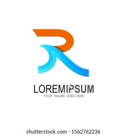 R logo with wave design illustration, Letter r icon, 