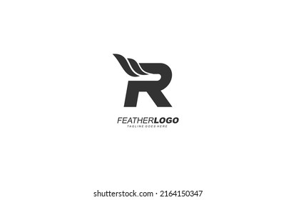 R logo wing for identity. feather template vector illustration for your brand.