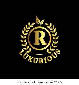 R Luxurious Logo Gold Vector Template Design