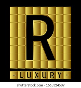 R luxury letter on elegant golden background. Creative Letter Logo for Company Name, Label, Icon, Cover, Emblem, Print, Textile, Card or Web Page graphic design element.