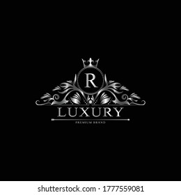 R Luxury Logo. Template flourishes calligraphic elegant ornament lines. Business sign, identity for Restaurant, Royalty, Boutique, Cafe, Hotel, Heraldic, Jewelry, Fashion and other vector illustration