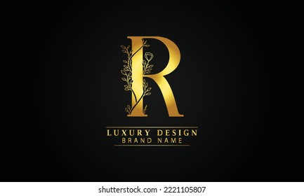 R luxury, realistic, minimalist. minimal, professional, simple vector. logo design with black gradient background