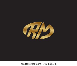 R M initial letters looping linked ellipse elegant logo golden black background