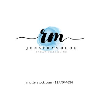 R M Initial watercolor logo on white background. Logo template vector