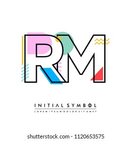 R M Memphis letter style, initial logo template vector full color.