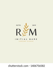 R M RM Beauty vector initial logo, handwriting logo of wedding, fashion, jewerly, heraldic, boutique, floral and botanical with creative template for any company or business.