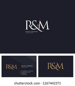 R & M, RM letters Joint logo icon and Business card vector template.