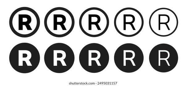 R mark. patent trademark r circle icon set. registered R pictogram.