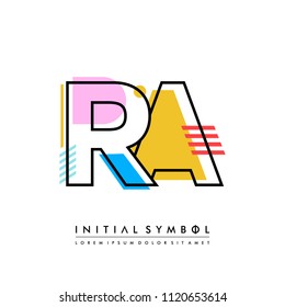 R A Memphis letter style, initial logo template vector full color.