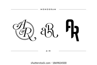 A and R monogram design. Stunning AR logotype with split elegant monograms letters suitable for logo graphic. Vector illustration for wedding invitation, digital print, poster, card.