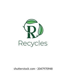 R monogram eco recycle logo icon sign symbol design. Vector illustration