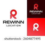 R monogram letter design logo and delivery destination location.