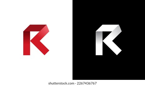 R monogram Letter logo folding initial icon style Design template