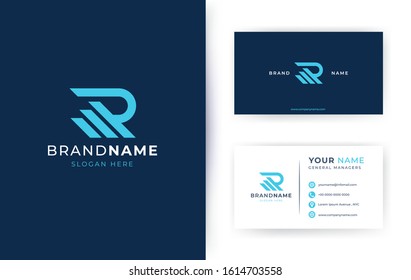 R monogram logo design with business card template, geometric bold logo design
