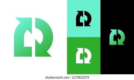 R Monogram Recycle Green Arrow  Logo Design Concept 