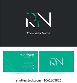 R & N joint logo stroke letter design with business card template
