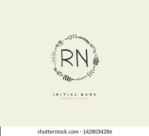 R N RN Beauty vector initial logo, handwriting logo of initial signature, wedding, fashion, jewerly, boutique, floral and botanical with creative template for any company or business.