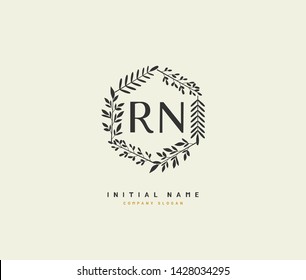 R N RN Beauty vector initial logo, handwriting logo of initial signature, wedding, fashion, jewerly, boutique, floral and botanical with creative template for any company or business.