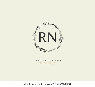 R N RN Beauty vector initial logo, handwriting logo of initial signature, wedding, fashion, jewerly, boutique, floral and botanical with creative template for any company or business.