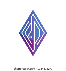 R O Initial letter block chain logo icon vector template. Looping mono line circuit letter on rhombus cube logo