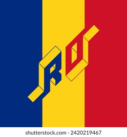 R and O - Monogram or logotype. Isometric 3d font for design. Three-dimension letters. RO - international 2-letter code or National domain of Romania.