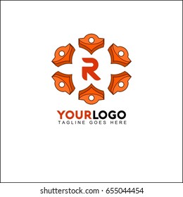 R orange circle flower letter logo design. Elegant vector illustration. Luxury brand identity.