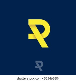 R origami logo. R letter. Yellow R monogram on a dark background. 