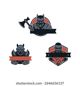 R P G Game Characters Axe Warrior Demon Dark Red logo vector icons set