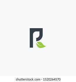 r or p letter leaf green logo, nature icon for initials r. simple design leaf symbol.