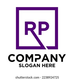 R P lettering with square design vector template